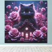 Enchanted Kitten Haven: 3D Dark Fantasy Kunstdruk Canvas Afdruk (Insitu (Houten vloer))