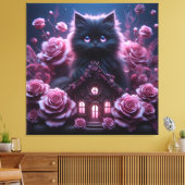 Enchanted Kitten Haven: 3D Dark Fantasy Kunstdruk Canvas Afdruk (Insitu (Woonkamer))