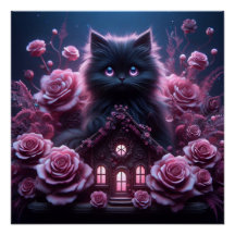 Enchanted Kitten Haven: 3D Dark Fantasy Kunstdruk