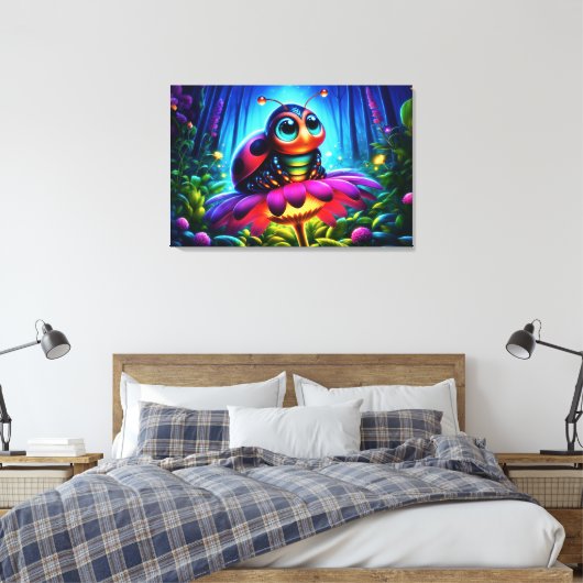 Enchanted Ladybug zachte gloeiende fantasie bloem Canvas Afdruk (Insitu (Slaapkamer))
