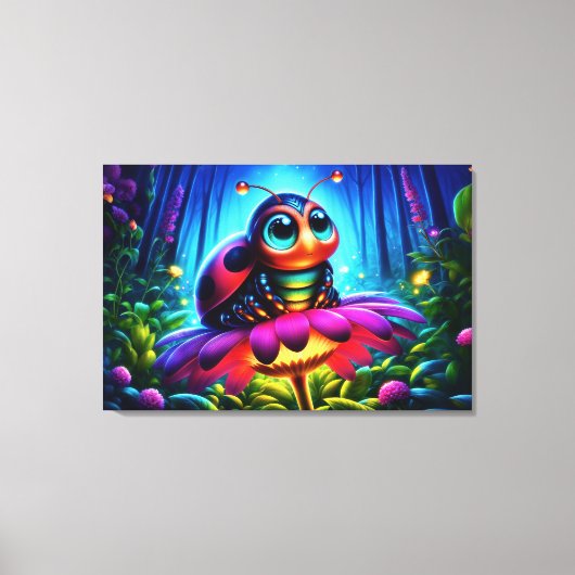 Enchanted Ladybug zachte gloeiende fantasie bloem Canvas Afdruk (Voorkant)