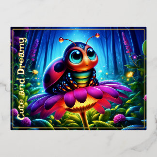 Enchanted Ladybug zachte gloeiende fantasie bloem Folie Feestdagen Briefkaart
