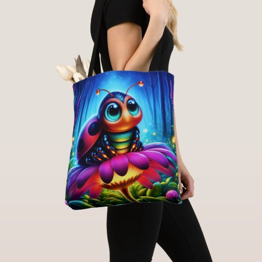 Enchanted Ladybug zachte gloeiende fantasie bloem Tote Bag (Dichtbij)