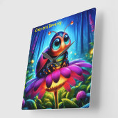 Enchanted Ladybug zachte gloeiende fantasie bloem Vierkante Klok (Hoek)