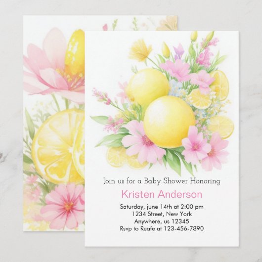 Enchanted Lemon Grove Dreamy Girl Baby shower Kaart (Voorkant / Achterkant)