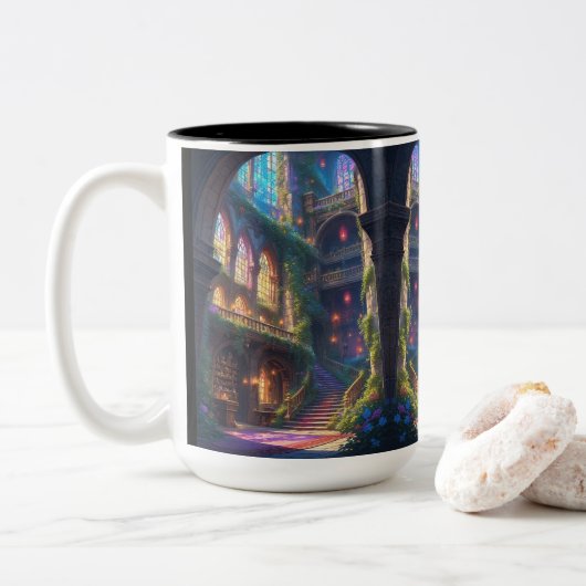 Enchanted Library Mug Tweekleurige Koffiemok (Met donut)