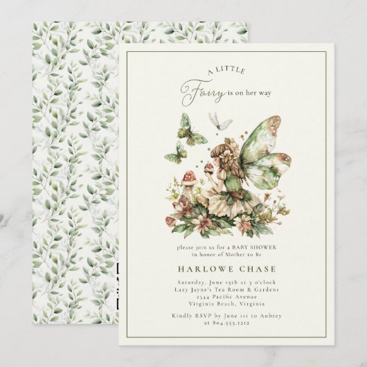 Enchanted Little Fairy Baby shower Invitation Kaart (Voorkant / Achterkant)