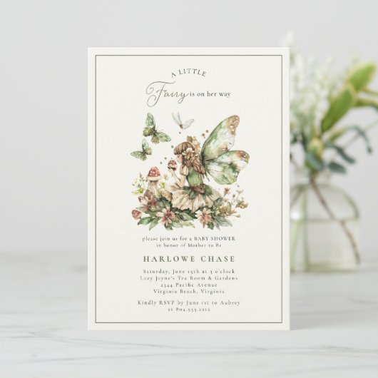 Enchanted Little Fairy Baby shower Invitation Kaart (Staand voorkant)