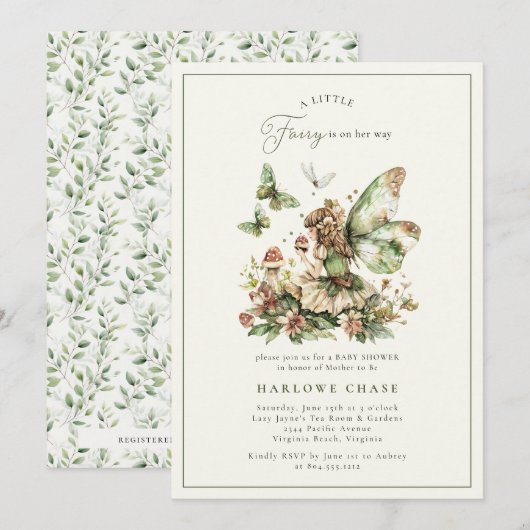 Enchanted Little Fairy Baby shower Invitation Kaart (Voorkant / Achterkant)