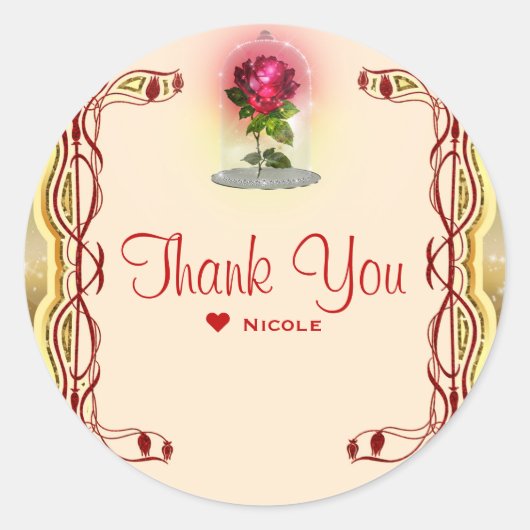 Enchanted Magical Fantasy Red Rose Verjaardagsfees Ronde Sticker (Voorkant)