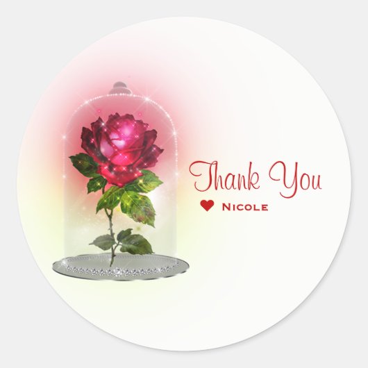 Enchanted Magical Fantasy Red Rose Verjaardagsfees Ronde Sticker (Voorkant)