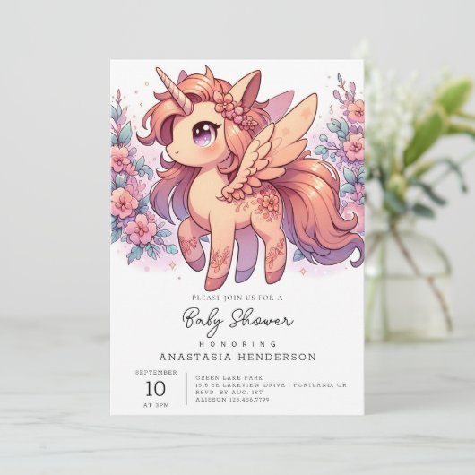 Enchanted Majestic Unicorn Baby shower Kaart (Staand voorkant)