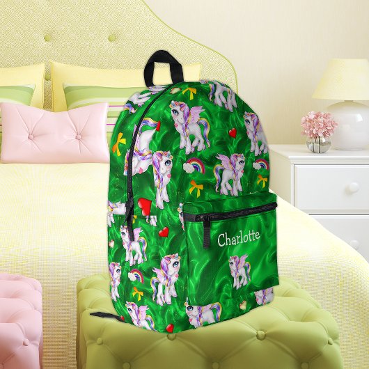 Enchanted Meadows: eenhoorn dromen groen Bedrukte Rugzak