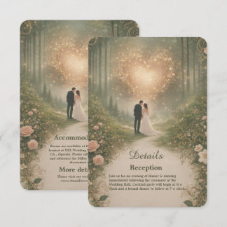 Enchanted Medieval Heart Forest Romantic Wedding Informatiekaartje