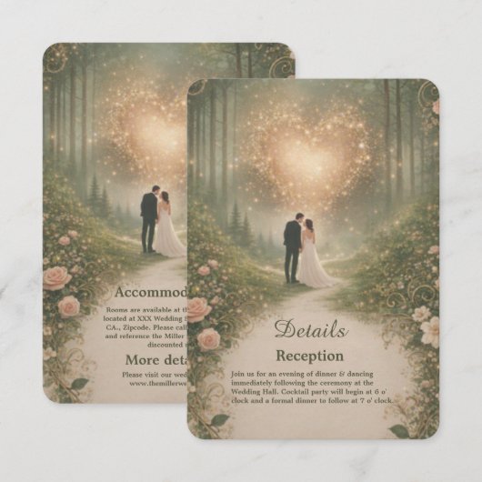Enchanted Medieval Heart Forest Romantic Wedding Informatiekaartje (Voorkant / Achterkant)