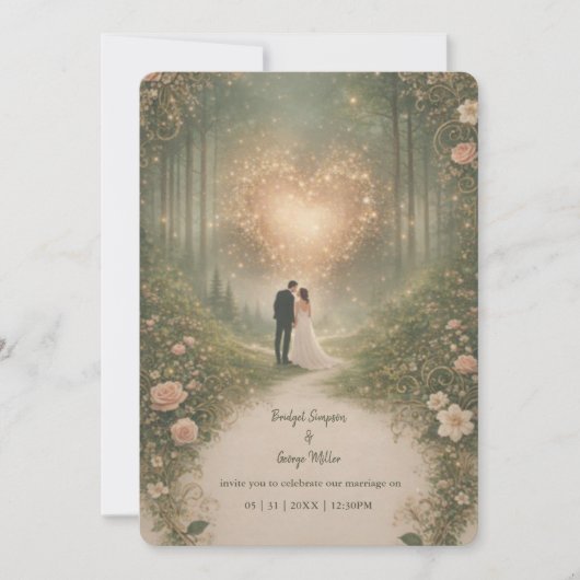 Enchanted Medieval Heart Forest Romantic Wedding Kaart (Voorkant)