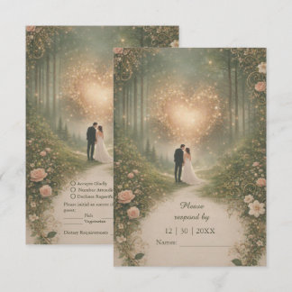 Enchanted Medieval Heart Forest Romantic Wedding RSVP Kaartje