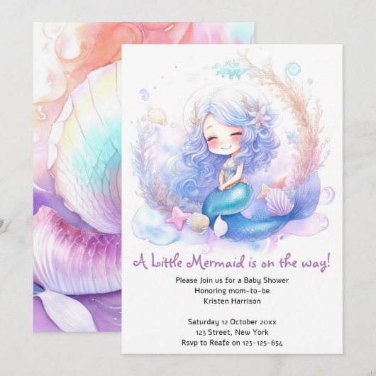Enchanted Mermaid Baby shower Kaart (Voorkant / Achterkant)