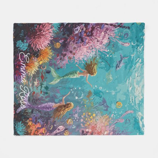 Enchanted Mermaid Underwater Scene Fleece Deken (Voorkant (Horizontaal))