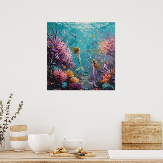 Enchanted Mermaid Underwater Scene Poster (Keuken)