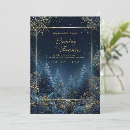 Enchanted Midnight Forest Wedding Kaart (Staand voorkant)