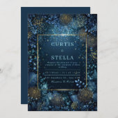 Enchanted Midnight Gold Floral Wedding Kaart (Voorkant / Achterkant)