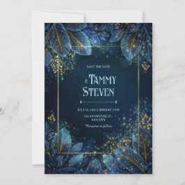 Enchanted Midnight Gold Leaf Forest Wedding Kaart