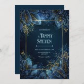 Enchanted Midnight Gold Leaf Forest Wedding Kaart (Voorkant / Achterkant)