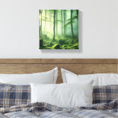 Enchanted Misty Forest Serene Green Woodland Scene Canvas Afdruk (Insitu (Slaapkamer))