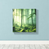 Enchanted Misty Forest Serene Green Woodland Scene Canvas Afdruk (Insitu (Houten vloer))