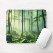 Enchanted Misty Forest Serene Green Woodland Scene Muismat (Met muis)