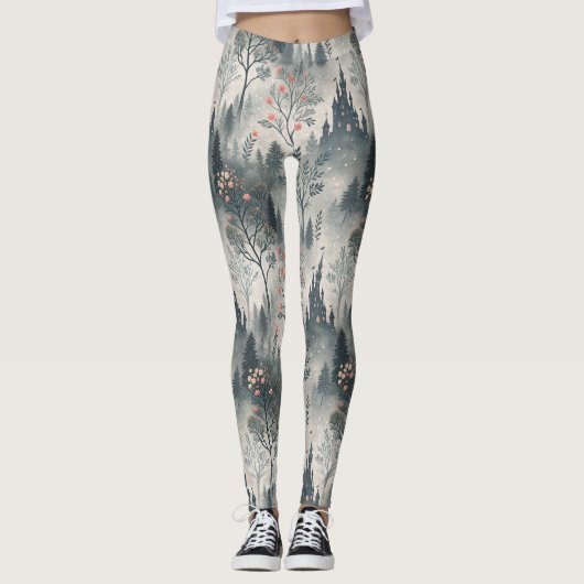 Enchanted Misty Forest with Dark Castle – Ethereal Leggings (Voorkant)