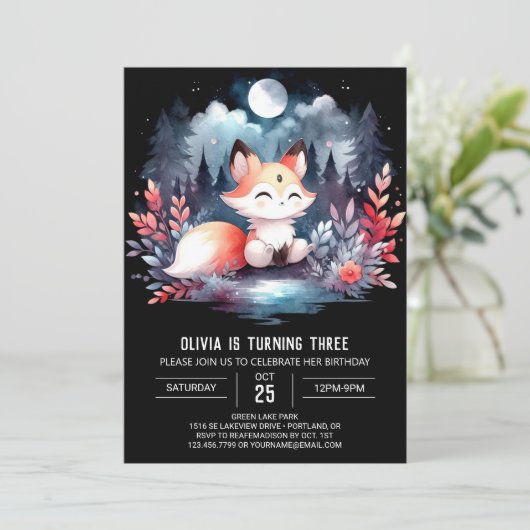 Enchanted Modern Fox Verjaardag digitaal Kaart (Staand voorkant)