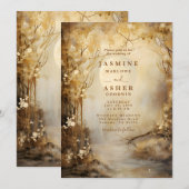 Enchanted Moon Forest Portal Gold Wedding Kaart (Voorkant / Achterkant)