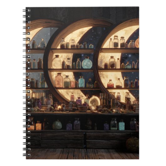 Enchanted Moon Phase Potion Shelf Notitieboek (Voorkant)