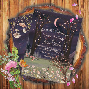 Enchanted Moonlight Floral Forest Wedding Kaart