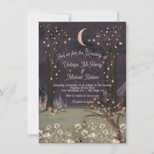 Enchanted Moonlight Floral Forest Wedding Kaart (Voorkant)