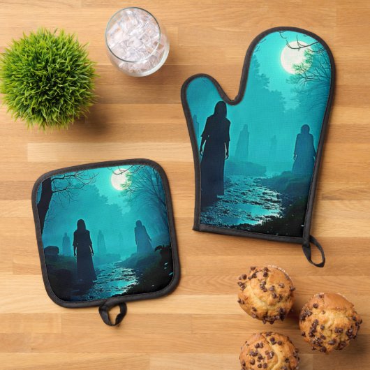 Enchanted Moonlight Forest Spirits Ovenwant & Pannenlap Set (Top down)