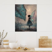 Enchanted Moonlit Leaf Fairy Fantasy Art Poster (Keuken)