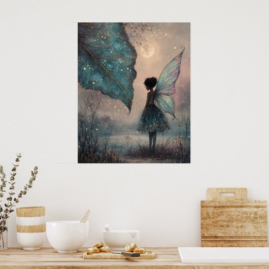 Enchanted Moonlit Leaf Fairy Fantasy Art Poster (Keuken)