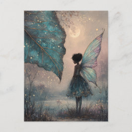 Enchanted Moonlit Leaf Fairy Watercolor Fantasy Briefkaart