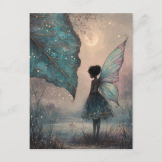 Enchanted Moonlit Leaf Fairy Watercolor Fantasy Briefkaart