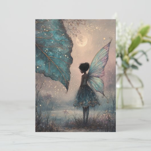 Enchanted Moonlit Leaf Fairy Watercolor Fantasy Kaart (Staand voorkant)