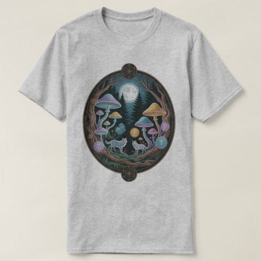 Enchanted Moonlit Wolves and Psychedelic Mushrooms T-shirt (Design voorkant)