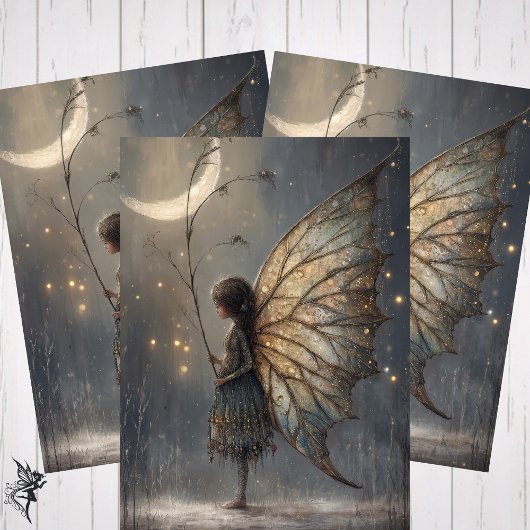 Enchanted Moonlit Woodland Fairy Watercolor Art Inpakpapier Vel