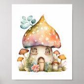 Enchanted Mushroom Cottage Waterverf Poster (Voorkant)