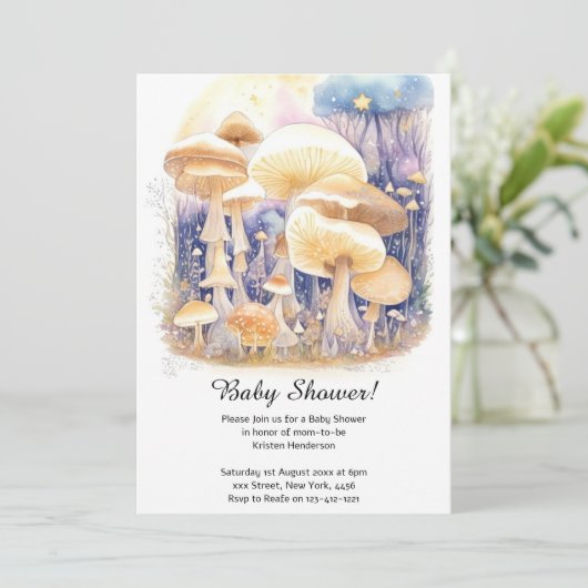 Enchanted Mushroom Forest Baby shower Invitation Kaart (Staand voorkant)