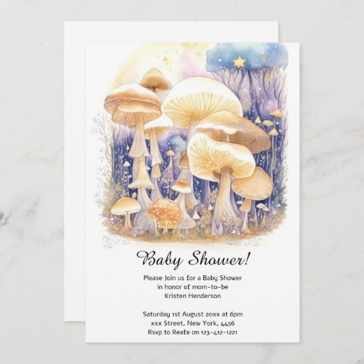 Enchanted Mushroom Forest Baby shower Invitation Kaart (Voorkant / Achterkant)