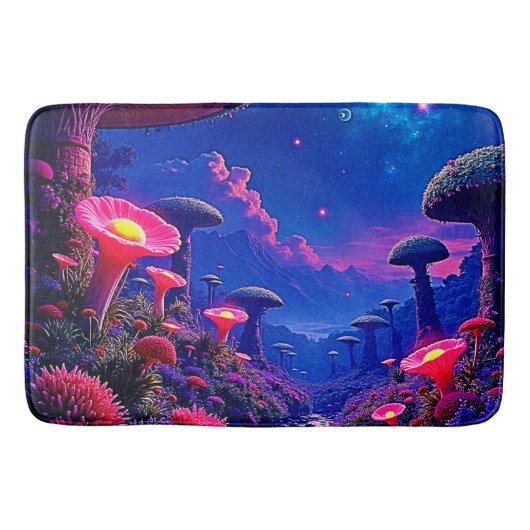Enchanted Mushroom Forest Night Design Badmat (Voorkant)