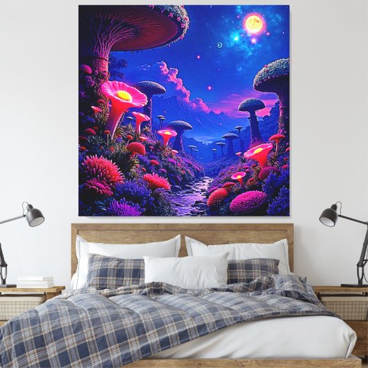 Enchanted Mushroom Forest Night Design Canvas Afdruk (Insitu (Slaapkamer))